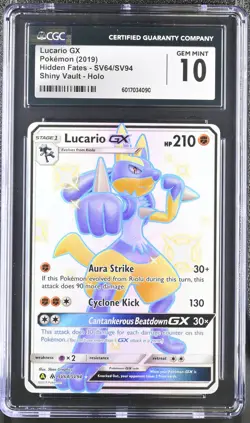 Lucario GX #SV64/SV94 2019 Pokemon Hidden Fates CGC 10 POP 362 - Image 1