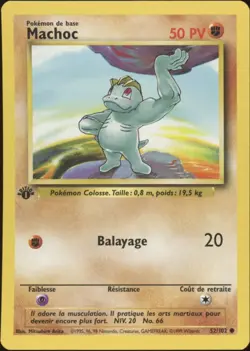 1999 Pokemon FRENCH 1st Edition Base Set Machoc-Machop 52/102 NM - Image 1