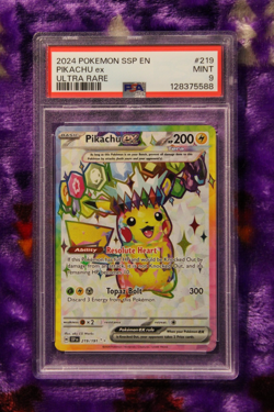 Pokemon TCG Pikachu ex 219/191 Sv08: Surging Sparks Holo PSA Graded 9 - Image 1