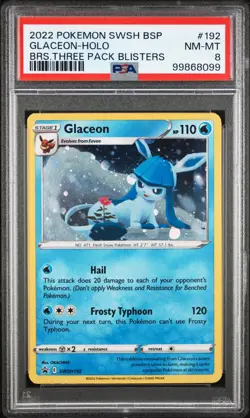 2022 POKEMON SWSH BLACK STAR PROMO #192 GLACEON-HOLO PSA 8 - Image 1
