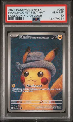 2023 POKEMON SVP EN-SV BLACK STAR PROMO #085 PIKACHU WITH GREY FELT HAT PSA 10 - Image 1
