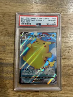 GRADED PSA 10 2021 Pokemon Celebrations Surfing Pikachu VMax Full Art #009 - Image 1