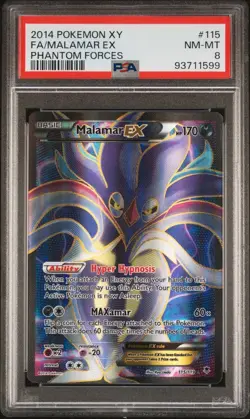 PSA 8 NM-MT 2014 Pokemon XY Phantom Forces Malamar EX Full Art Holo UR #115 - Image 1