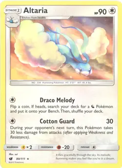3 x Pokemon Card - Sun & Moon Crimson Invasion 80/111 - ALTARIA (rare) - NM/M - Image 1