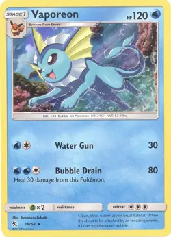 3 x Pokemon Card - Sun & Moon Hidden Fates 18/68 - VAPOREON (holo-foil) - NM/M - Image 1