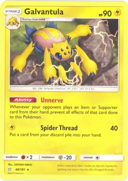 3 x Pokemon Card - Sun & Moon Team Up 48/181 - GALVANTULA (rare) - NM/M - Image 1