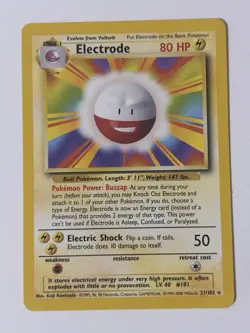 Pokemon Card Unlimited Edition Rare Non Holo Base Set 1999 Electrode 21/102 NM/M - Image 1