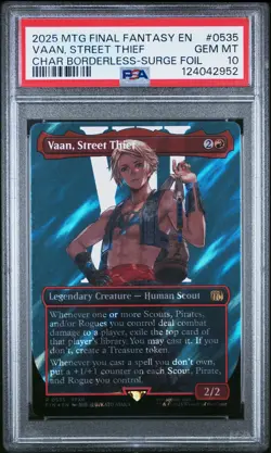2025 MTG FINAL FANTASY CHARACTER BORDERLESS-SURGE FOIL VAAN, STREET THIEF PSA 10 - Image 1