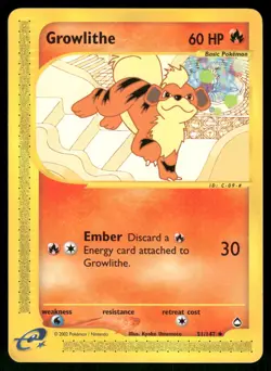 2003 Heavily Played Pokemon Growlithe 51/147 Aquapolis - Image 1