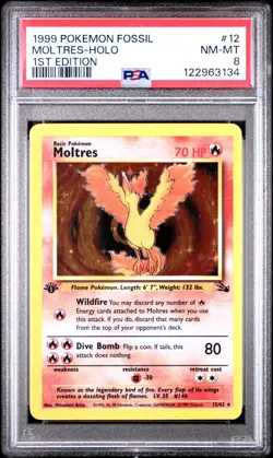 1999 POKEMON FOSSIL 1ST ED #12 MOLTRES-HOLO PSA 8 - Image 1