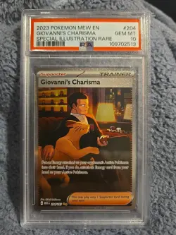 2023 Pokemon Mew en 151 Giovanni's Charisma Sir 204/165 PSA 10 Gem Mint - Image 1