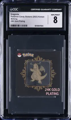 2023 POKEMON CANDY STICKERS STRIKING 24K GOLD PLATING DRAGONITE CGC 8 - Image 1