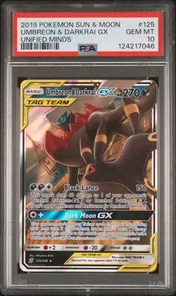 2019 POKEMON SUN & MOON UNIFIED MINDS #125 UMBREON & DARKRAI GX PSA 10 - Image 1