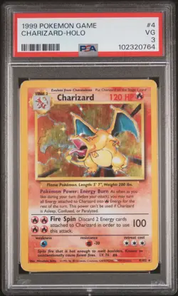 1999 POKEMON BASE SET UNLIMITED #4 CHARIZARD-HOLO PSA 3 - Image 1