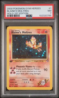 2000 POKEMON GYM HEROES 1ST EDITION #1 BLAINE'S MOLTRES - HOLO PSA 7 - Image 1