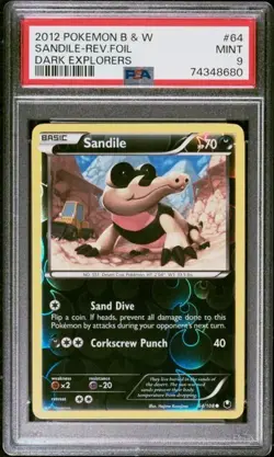 POP 1 PSA 9 2012 POKEMON BLACK & WHITE DARK EXPLORERS 64 SANDILE REVERSE FOIL - Image 1