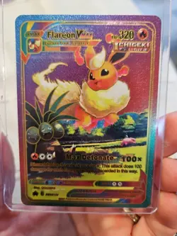 Flareon Vmax Rainbow Foil Fan Art Vinyl Textured Collector Card SWSH180 - Image 1