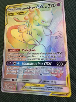 Pokemon Mewtwo & Mew Tag Team GX Holo Card Unified Minds 242/236 Secret Rare - Image 1