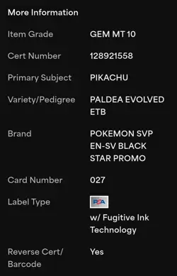 PSA 10 Pikachu Black Star Promo #27 2023 Pokemon Paldea Evolved - Image 4