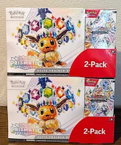 2x Pokemon TCG Prismatic Evolutions ETB with Booster Bundle Costco 2-Pack Sealed - Image 1