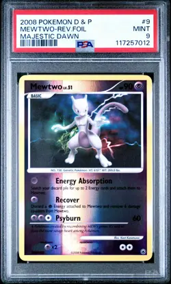 2008 POKEMON DP MAJESTIC DAWN MEWTWO #9 REVERSE FOIL PSA 9 MINT #117257012 - Image 1