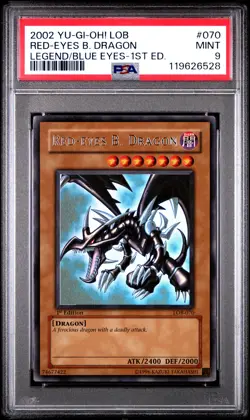 2002 YU-GI-OH! LEGEND OF BLUE EYES 1ST EDITON LOB-070 RED-EYES B. DRAGON PSA 9 - Image 1