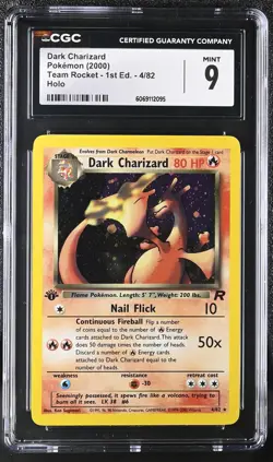 CGC 9 MINT Dark Charizard Team Rocket 1st Edition 4/82 Holo Pokemon Card - Image 1