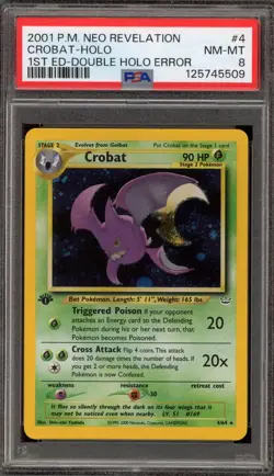 Pokemon Crobat Neo Revelation 1st Edition Holo Rare #4 PSA 8 - Image 1