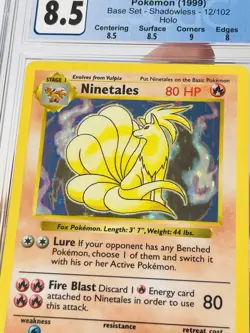 CGC 8.5 MINT Ninetales 1999 Base Set 12/102 Holo Shadowless Pokemon Card - Image 4