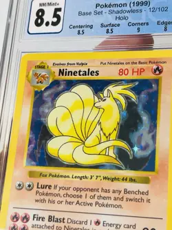 CGC 8.5 MINT Ninetales 1999 Base Set 12/102 Holo Shadowless Pokemon Card - Image 5