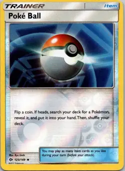 Pokemon TCG Poke Ball Sun & Moon Base Set 125/149 Reverse Holo Uncommon Card NM - Image 1