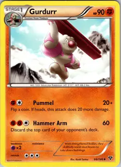 Pokemon TCG Gurdurr XY Base Set 66/146 Regular Uncommon Card NM - Image 1