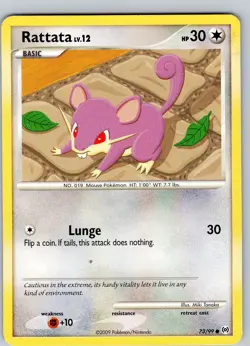 Pokemon TCG Rattata Lv.12 Platinum Arceus 73/99 Regular Common Card Played LP - Image 1