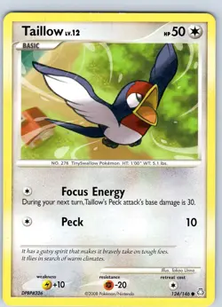 Pokemon TCG Taillow Lv.12 D&P Legends Awakened 124/146 Regular Common Card MP-LP - Image 1