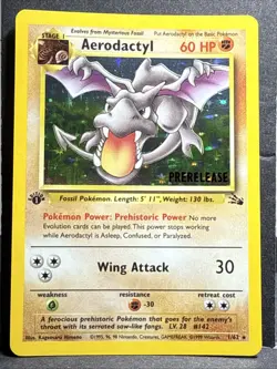 Pokemon Aerodactyl Card 1/62 Holo Prerelease 1st Edition Fossil NM - Image 1