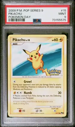 2009 POKEMON POP SER 9 POKEMON DAY #15 PIKACHU PSA 9 - Image 1
