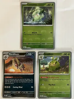 White Flare MASTER BALL Holo Lot MANDIBUZZ COTTONEE SWADLOON 3 Pokemon Cards - Image 1