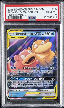 2019 POKEMON SUN & MOON UNIFIED MINDS #35 SLOWPOKE & PSYDUCK GX PSA 10 - Image 1