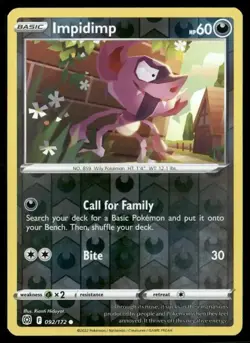 2022 Brilliant Stars Set Pokemon Card 092 Impidimp Reverse Foil NM - Image 1
