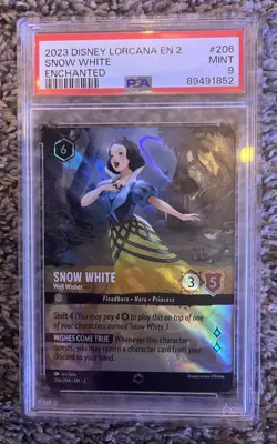 PSA 9 MINT Snow White Well Wisher Enchanted Holo Disney Lorcana Card #206/204 - Image 1