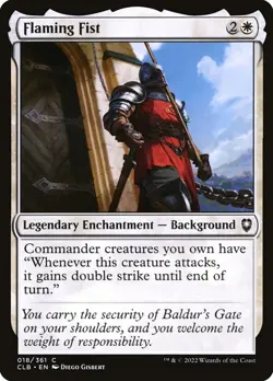 Flaming Fist 18 CLB MTG White Legendary Enchantment Background Common Strike EN - Image 1