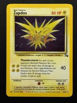 Zapdos 15/62 Fossil Holo Rare Pokemon TCG - LP - Image 1