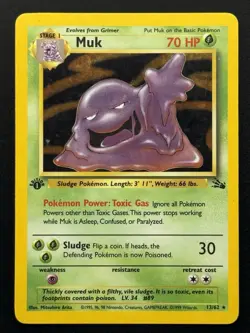 Muk 13/62 Fossil Holo Rare 1st Edition Pokemon TCG - HP - Image 1