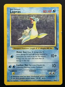 Lapras 10/62 Fossil Holo Rare Pokemon TCG - HP/DMG - Image 1