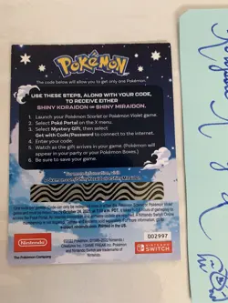 Pokemon Shiny Koraidon Or Shiny Miraidon Code Card Nintendo Switch Unscratched ! - Image 4