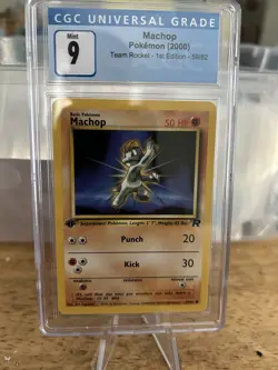Pokemon Machop 2000 Team Rocket 1st Edition 59/82 Trading Card CGC Graded Mint 9 - Image 1