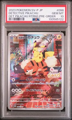 2023 POKEMON JAPANESE SV-P PROMO #098 DETECTIVE PIKACHU PSA 10 - Image 1