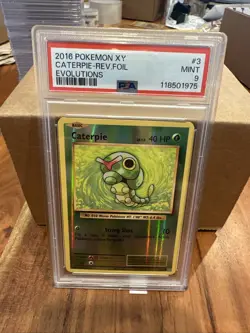 2016 POKEMON XY EVOLUTIONS #3 CATERPIE-REVERSE FOIL PSA 9 - Image 1