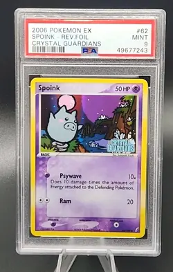 PSA 9 Mint 2006 Pokemon Spoink Reverse Holo Foil 62/100 EX Crystal Guardians - Image 1