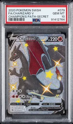 2020 POKEMON SWORD & SHIELD CHAMP'S PATH SECRET #079 FULL ART/CHARIZARD V PSA 10 - Image 1